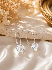 FOREVER QUEEN 1pc 925 Sterling Silver Colorful Pendant Earrings, Round Cut Cubic Zirconia Hook Earrings, Women's Style - Single - View 6