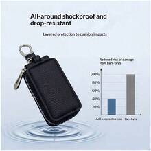 1pc Simple And Portable Car Key Bag Leather Key Protection Case Anti-Loss Universal Key Holder With Waist Strap And Grained Texture - Multicolor - View 2