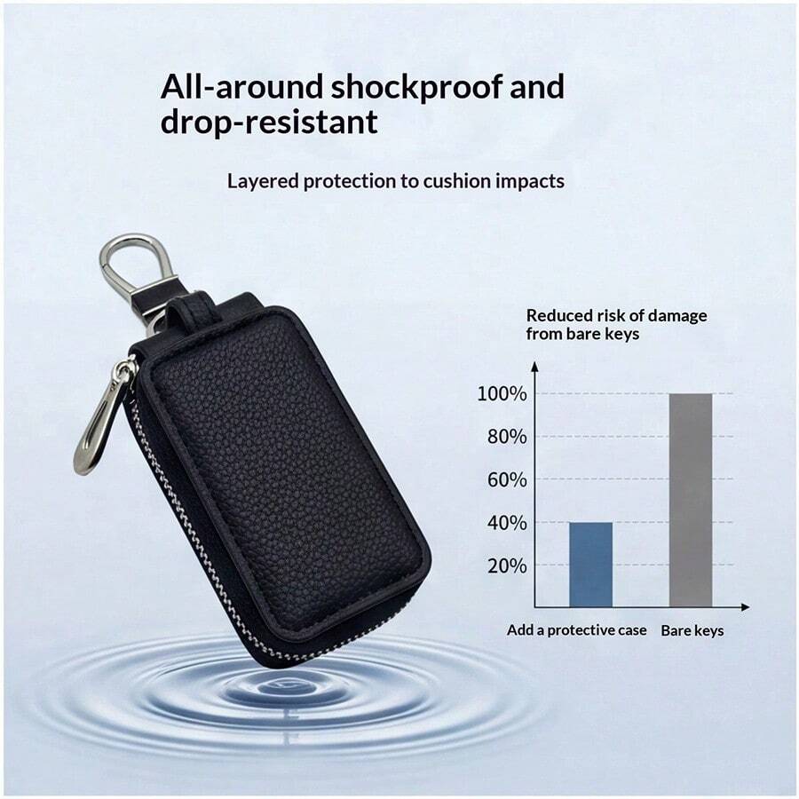1pc Simple And Portable Car Key Bag Leather Key Protection Case Anti-Loss Universal Key Holder With Waist Strap And Grained Texture