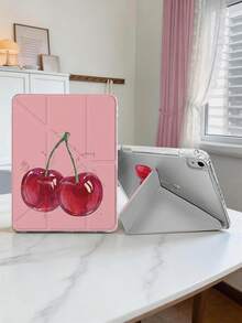 1pc Red Big Cherry Tablet Case Compatible With IPad Mini6/Mini7/10.2/10.5/10.9 (Air4-Air8)/Pro 11/10th Gen/A16/Pro 11 2024 Models, Double-Sided Painted Pattern, Transparent Acrylic Back Shell, Silk Texture 8-Fold Stand, Auto Sleep/Wake, Built-In Pencil Slot, Pencil Not Included, Some Models With Camera Frame - Multicolor - View 5