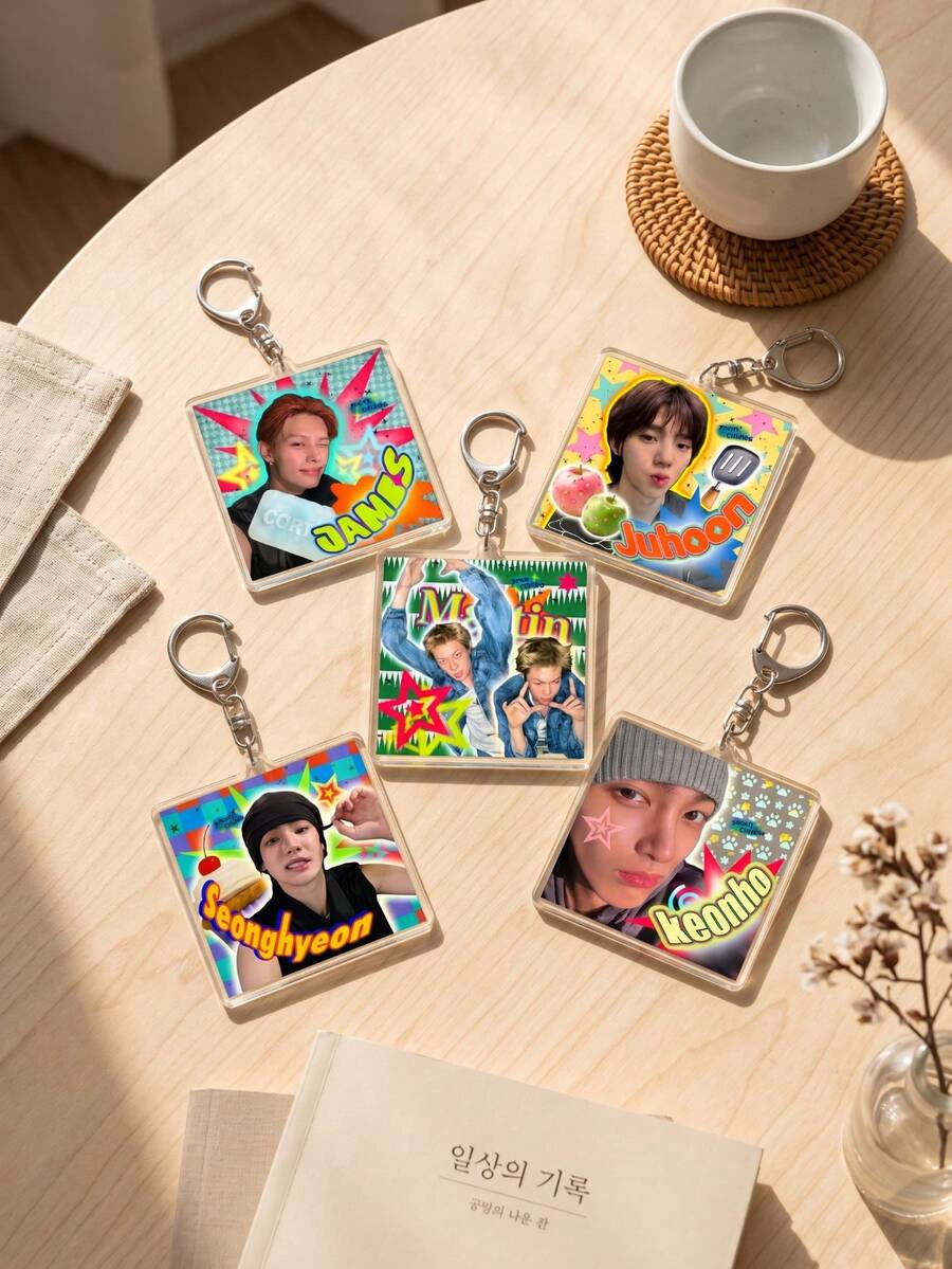 1pc/5pcs K-Pop Boy Group CO-RTIS Photo Frame Aesthetic Anime Acrylic Keychains, New Korean Boy Group CO-RTIS Member Sticker Style Art Series Backpack And Car Key Accessories, K-Pop Boy Group Popular Aesthetic And Fan-Made Idol Support Merchandise Gift For Enthusiasts - Multicolor - View 1