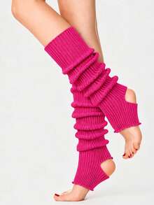 1 Pair Women Ribbed Knit Cutout Leg Warmers, Soft Stretch Slouchy Solid Leg Covers, Y2K Style Leg Warmers For Fall Winter Daily Wear - Multicolor - View 17