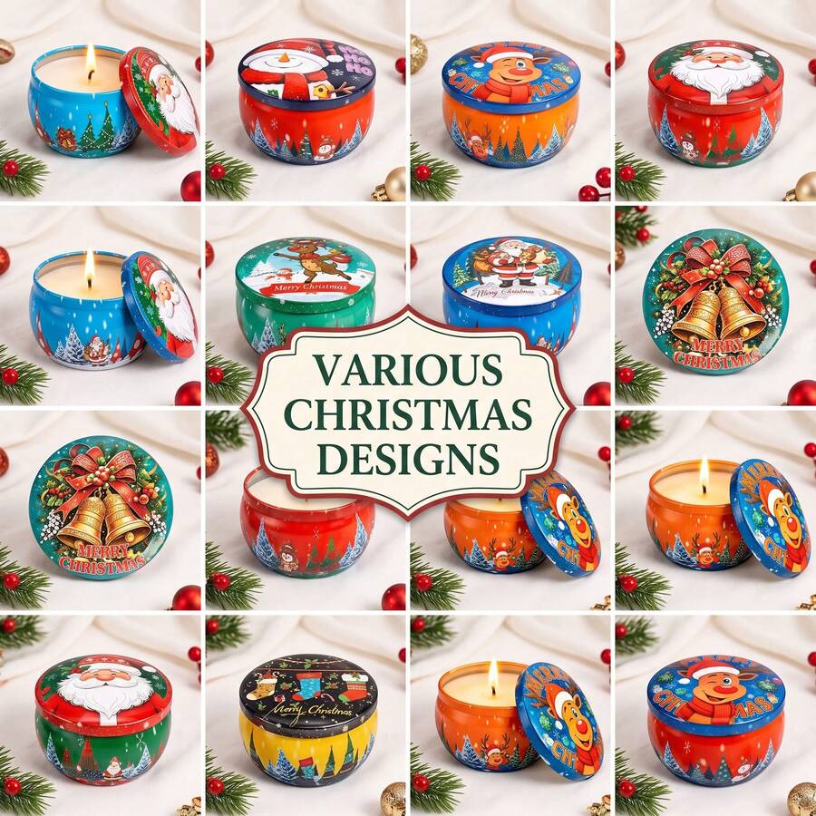 HIZTGHC 50pcs Christmas DIY Candle Making Kit For Beginners, 10 Random Pattern Empty Candle Jars With Lids, Includes Candle Wicks, Wick Holders And Wick Stickers, Handmade Candle Making Materials For Holiday Decoration And Gifts