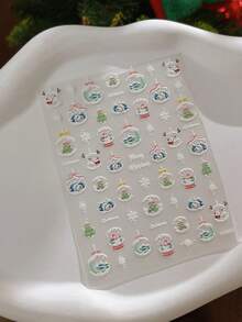 1pc 3D Embossed Light Color Christmas Bauble Nail Stickers, Snowflake & Reindeer Autumn Decals - Multicolor - View 6
