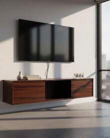 Repisa Flotante para TV, Mueble Minimalista para Pantalla, Centro de Entretenimiento Diseño Moderno. - Marrón - Ver 1
