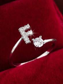 1pc 26-Letter Open Design Copper Zirconia Decorated Ring, Minimalist Style Versatile Index Finger Accessory For Women - Open Ring - View 7