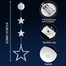 1PC Star Suction Cup Lights, Decorative Light String, LED Hanging Ambient Lights. Suitable For Rooms, Living Rooms, Windows, Doors, Parties, Thanksgiving, Fireplaces, Indoor Spaces And Eid Al-Fitr Decorations. Battery-Powered (Batteries Not Included) - Suction Cup Lamp - View 3