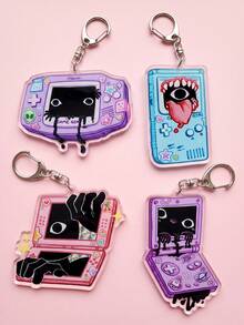 1PC/4pcs Cursed RetroConsole Weirdcore Dark Aesthetic Anime Acrylic Keychains, Retro Handheld Console & Cursed Weirdcore Art Series Odd Pattern Pendant, Backpack & Car Key Accessory, Gift For Nostalgic Handheld Console Gamers, Weirdcore Aesthetic, Dark Cute & Weird Game Culture Enthusiasts - Multicolor - View 3