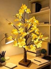 1PC/2pcs 24-Light Dual Gold Maple Tree LED Glowing Flower Lamp, USB & 3-Battery Dual Power Supply, Girly Desktop Night Light - Warm white light - View 4