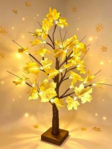 1PC/2pcs 24-Light Dual Gold Maple Tree LED Glowing Flower Lamp, USB & 3-Battery Dual Power Supply, Girly Desktop Night Light - Warm white light - View 13
