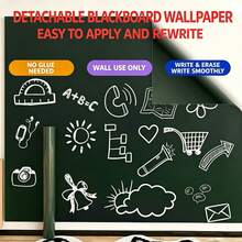 1 Set Removable Blackboard Wallpaper, Durable Dry Erase Message Board, Suitable For Children's Graffiti, Office, School, Home Use, Training Institution Classroom Decoration - Black - View 3