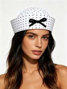 1pc New Bow Tie Nautical Cap, Cute Sun Protection Hat For Women, Summer Outdoor Sailor Hat, Large Head Circumference Beret - Multicolor - View 11