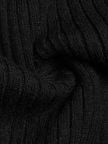 DONICY Women Elegant Black Polo Collar Knit Dress, Long Sleeve V Neck Button Slim Bodycon Mini Dress - Black - View 5