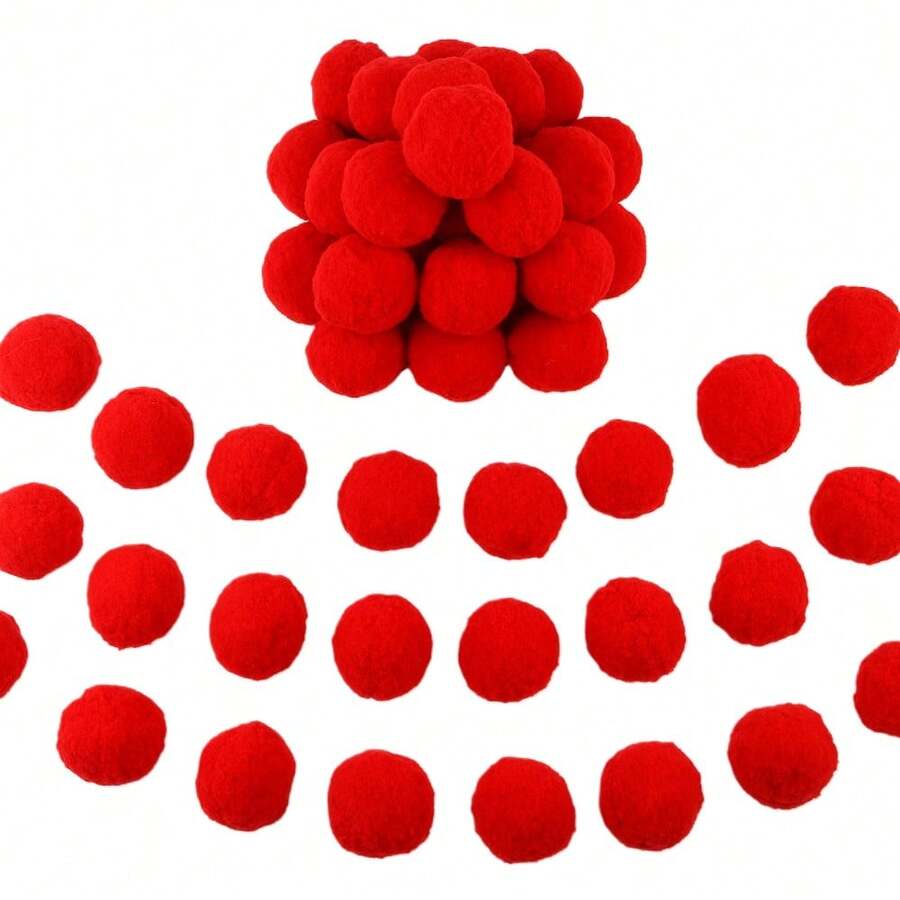 Christmas Colourful Red Pompoms 10-50mm Large And Small Pom Poms Fuzzy Puff Balls Assorted For DIY Arts And Craft Creativite Home Party Christmas Halloween Valentine's Day Decorations - PM - View 1