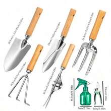 Wooden Handle Garden Tool Set, Gardening Planting Flower Watering Can, Garden Tool Kit - Multicolor - View 3