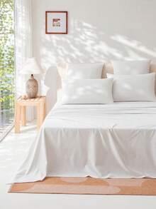 [100% Pure Cotton]1pc Soft & Skin-Friendly Bed Sheet, Comfortable & Breathable For All Seasons - White - View 1