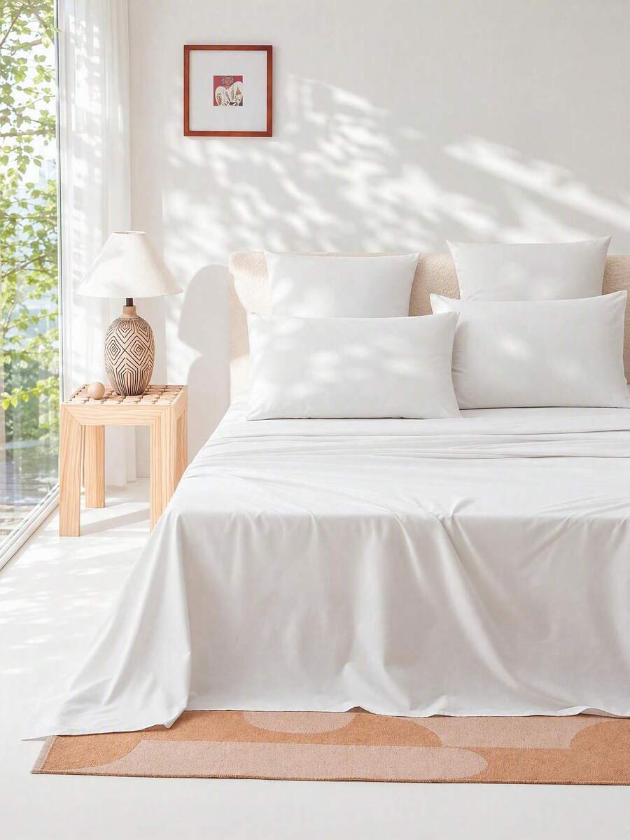 [100% Pure Cotton]1pc Soft & Skin-Friendly Bed Sheet, Comfortable & Breathable For All Seasons - White - View 1