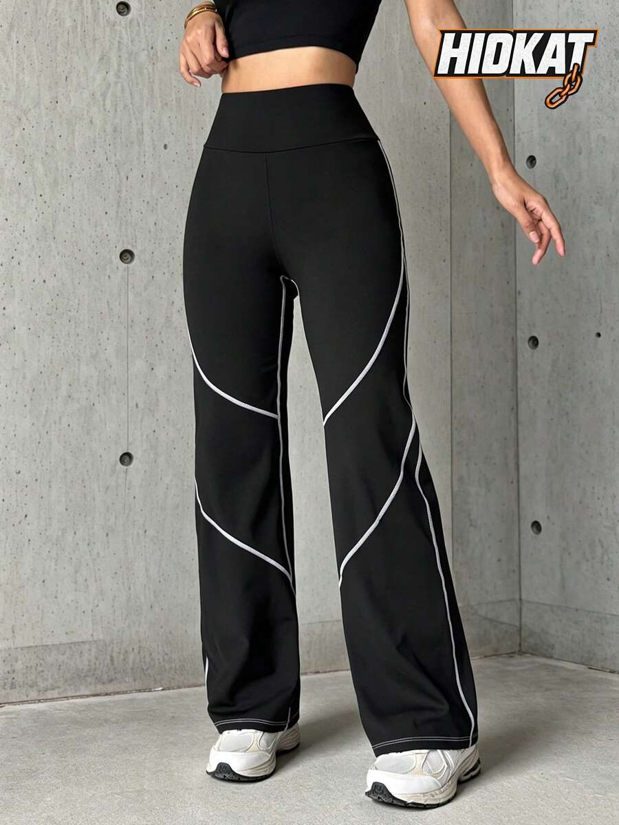 Hidkat Women's Fashion Solid Color High Waist Elastic Yoga Casual Sports Knit Long Pants - Black - View 1