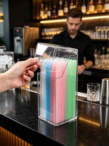 Clear Acrylic Flip‑Lid Dispenser Storage Box, Dust‑Proof Countertop Organizer For Coffee Shop Bar, Suitable For Straws, Coffee Capsules, Desktop Storage Container For Home & Commercial Use - Multicolor - View 8
