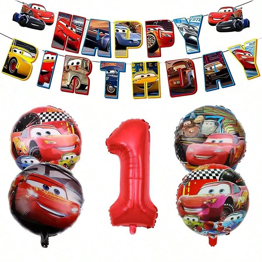 Disney McQueen Flag Aluminium Foil Ball Decoration Set, Red Numbered Family Party Decorations And Wall Decor Props - View 1