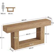 Recibidor de Entrada Mueble y Credenza Recibidor de 160 x 30 x 80 cm, Mesa de Entrada de 2 Niveles Vintage, Mesa Consola Auxiliar con Estante para Entrada (Madera Natural) - Madera Natural - Ver 8