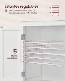 VASAGLE Mueble de Baño, Armario de Cocina y Almacenaje con 4 Puertas, Estantes Ajustables, 30 x 60 x 110 cm, Blanco BBC552P31 - Blanco - Ver 4
