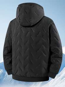 Men's Hooded Quilted Padded Jacket, Thick Fleece Lining, Warm Zipper Casual Jacket, Autumn/Winter - Black - View 5