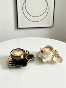 1 Set Of Elegant, Premium-Quality Ceramic Teacups And Coffee Cups In A Seashell Design, Complete With Saucers And A Tea Tray. The Saucers Feature Heat-Resistant Handles And Are Dishwasher-. - Multicolor - View 1
