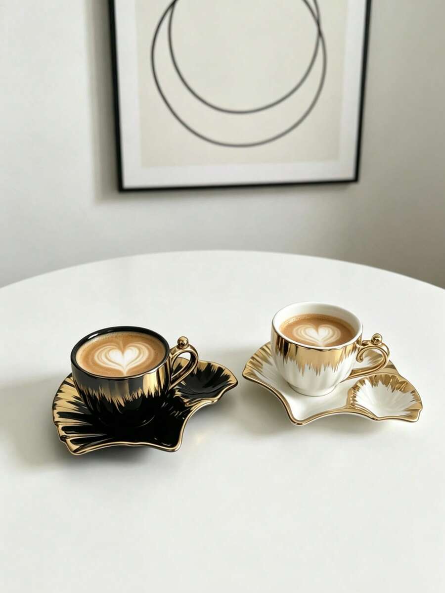1 Set Of Elegant, Premium-Quality Ceramic Teacups And Coffee Cups In A Seashell Design, Complete With Saucers And A Tea Tray. The Saucers Feature Heat-Resistant Handles And Are Dishwasher-. - Multicolor - View 1