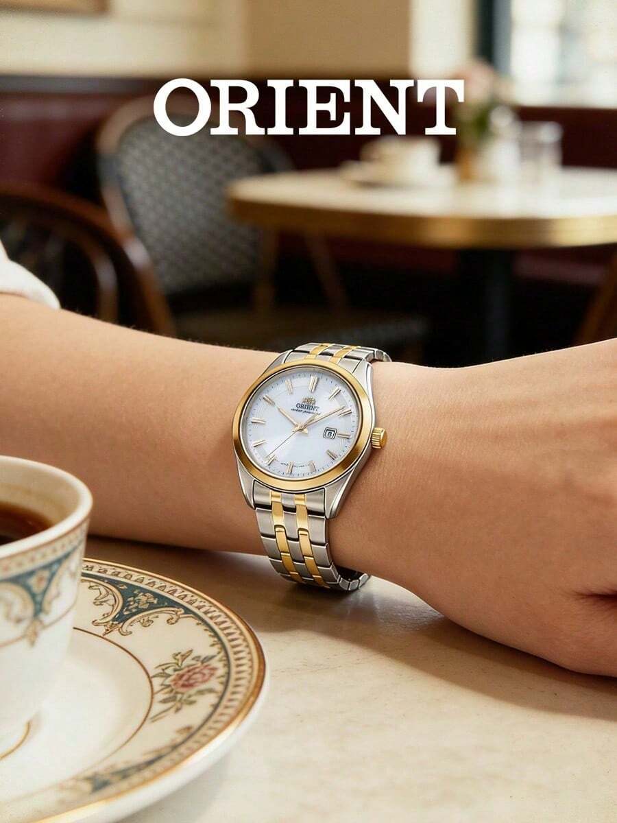 Women's ORIENT Two‑Tone Automatic Mechanical Watch, White Sunray Dial, Stick Hour Markers, Stainless Steel Bracelet, Elegant Ladies Dress Wristwatch - RA-wG0601S - View 1