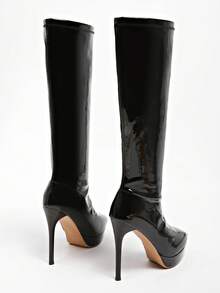 Women's Tall Boots, European And American Style New Leather Pointed Toe High Heel Long Boots, Stiletto Heel Riding Boots, Winter - Black - View 7