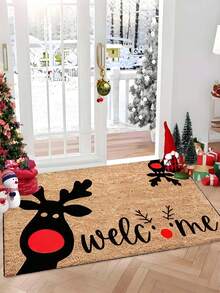 Christmas Minimalist Reindeer Print Faux Coir Doormat, Wear-Resistant Dust-Removing Non-Slip Rectangular Entryway Mat, Christmas Winter Hallway Doorway Holiday Decor Foot Mat - Multicolor - View 3