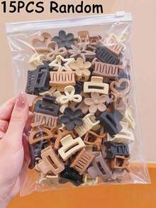30/15/5pcs Large Capacity Mini Hair Claw Clips Set For Women, Mixed Shapes, Matte Neutral Colors, Small Hair Clips, Flower, Star, Bow, Fashion Hair Accessories - Multicolor - View 8