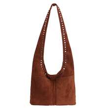 New Faux Suede Large Capacity Casual Shoulder Tote Bag, Colorblock Contrast Rivet Hobo Bag, Elegant Versatile Commuter Bag For Women - Multicolor - View 9