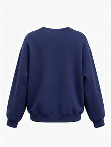 Plus Size Long Sleeve Teddy Bear Sweatshirt, College Style Design, Comfortable Crew Neck Pullover For Daily Wear - Navy Blue - View 7