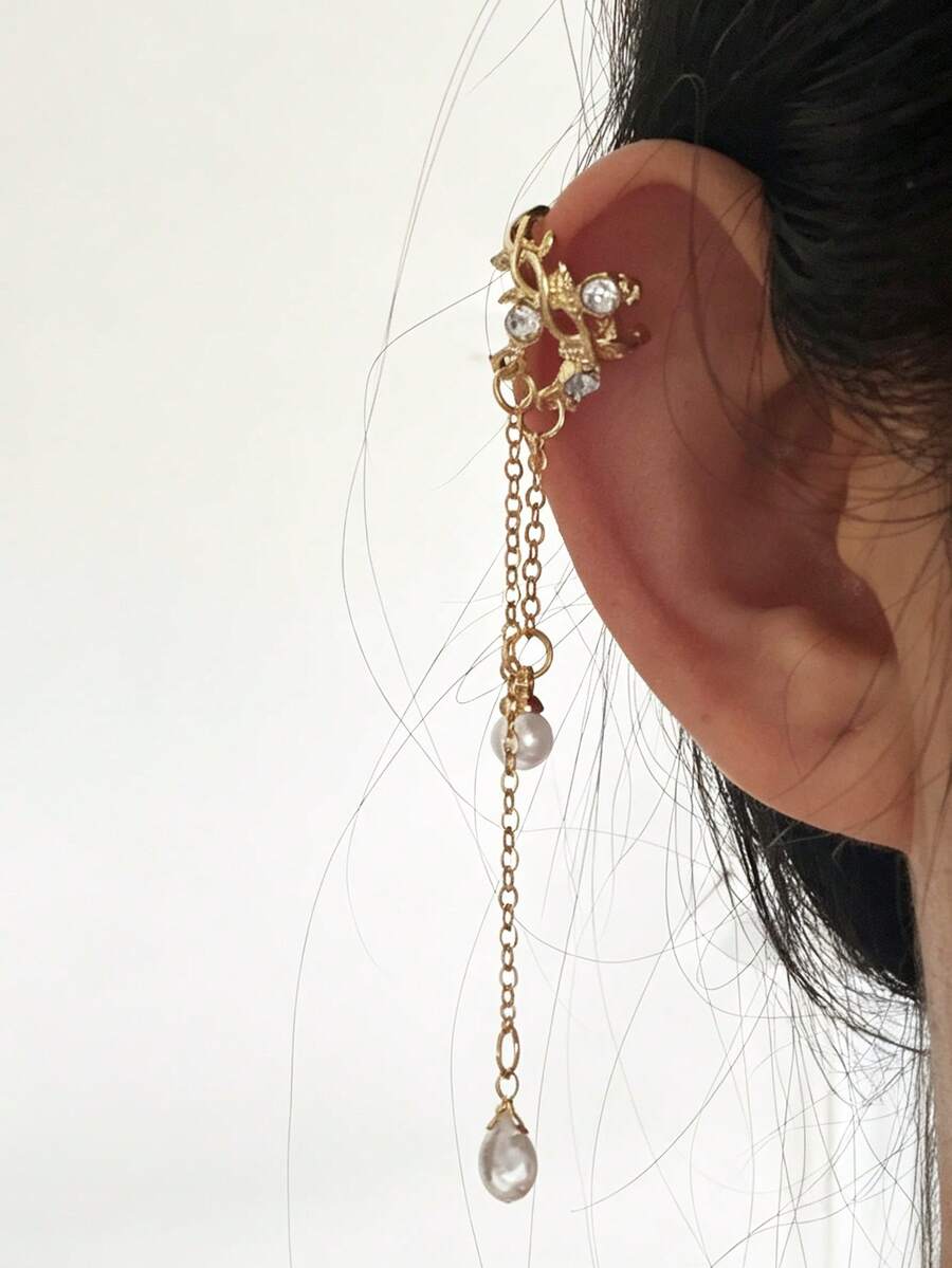 1 buah Anting Jepit Telinga Dua Lapis Gaya Vintage Prancis, Jepitan Tulang Rawan Telinga Minimalis yang Dipersonalisasi, Gaya Elegan dan Keren - Emas - View 1