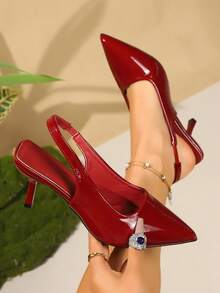 Elegant Pointed Toe Slingback Heels, Stiletto Heel, Wedding Party, Date Night Footwear - Red - View 1