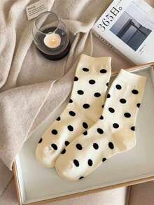 Women's New Autumn/Winter Maillard Color Polka Dot Pattern Minimalist Casual Korean Style Versatile Mid-Calf Socks, All-Season Wear, Women's Long Socks - Multicolor - View 7