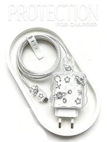 Starry Planet Star Charging Head Protection Set, Silver Glitter Data Cable Protector 18W/20W - Multicolor - View 5