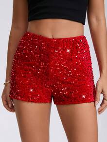 Shorts elegantes con lentejuelas para mujer, estilo hot girl, para festival de música y Halloween - Rojo - Ver 3