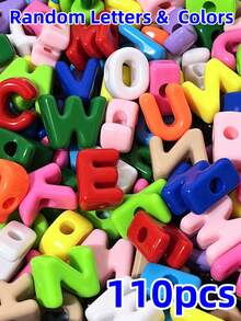110pcs Mixed Random Rainbow Color UV Coated Acrylic Letter Beads, DIY Jewelry Making Bracelet Keychain Accessories - Multicolor - View 15