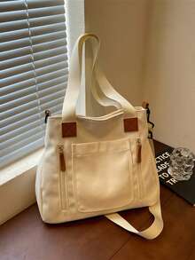 Unisex Casual Tote Bag Large Capacity Multi-Pocket Shoulder Bag, Daily School Work Handbag For Students & Office Workers Ladies' Shoulder Bag - Multicolor - View 11