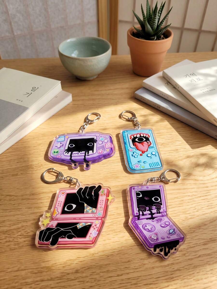 1PC/4pcs Cursed RetroConsole Weirdcore Dark Aesthetic Anime Acrylic Keychains, Retro Handheld Console & Cursed Weirdcore Art Series Odd Pattern Pendant, Backpack & Car Key Accessory, Gift For Nostalgic Handheld Console Gamers, Weirdcore Aesthetic, Dark Cute & Weird Game Culture Enthusiasts - Multicolor - View 1