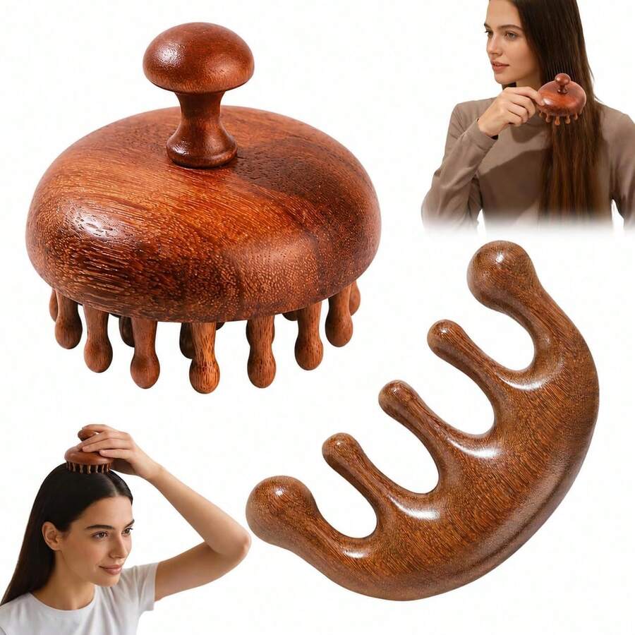 Wooden Scalp Massager & Hair Comb For Daily Hair Care - Brown - View 1