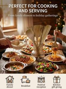5PCS Wooden Cooking Utensils, Including Spatula, Slotted Spoon, Rice Paddle, Scraper, Soup Ladle, Wooden Kitchen Accessories, Christmas Halloween Kitchenware, Full Set Tableware, Kitchen Gadgets, Home Goods, Kitchen Accessories, Tableware Set, Kitchen Utensils, Suitable For Cooking Pots, Baking, Non-Stick Pans, Apartment Accessories, Camping Gear, Camping Essentials, Camping Supplies, Wedding Guest Favors - Khaki - View 6