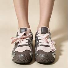 Unisex Kids' Sports Shoes, Breathable Round Toe Design, PVC Synthetic Leather Upper, European Fit Comfortable, Fabric Lining Lace-Up Casual Shoes, Suitable For Daily School, Running, Outdoor Activities, Kids' Spring, Summer, Autumn Choice, Simple & Versatile Style, Comfortable & Lightweight, Non-Oppressive On Instep - Pink - View 5