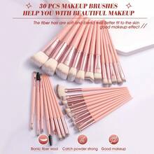 30pcs And 1pc Gift Makeup Brushes Set, Soft Dense Cosmetic Brushes For Foundation Powder Blush Eyeshadow Concealer Contour Highlight, Complete Face & Eye Makeup Brush Kit, Handles For Makeup Beginners And Daily & Party Makeup Application - Multicolor - View 2