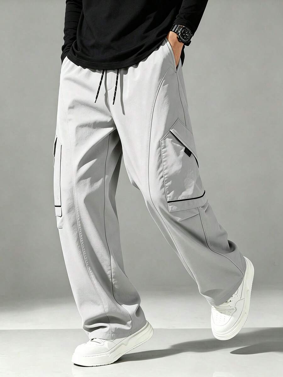 Men's Hiking Ski Trekking Outdoor Large Capacity Side Pocket Wide Leg Pants - White - View 1