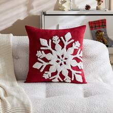 1件裝聖誕紅色雪花刺繡枕套,適合室內裝飾、聖誕裝飾,四季通用枕套,不含枕芯 - 紅色 - 查看 9