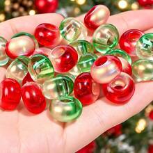 10/20/50PCS Christmas Acrylic Rondelle Beads 9*14mm Large Hole Wheel Spacer Beads With Inner Glitter For Jewelry Phone Chain Necklace Making Gift - Multicolor - View 2